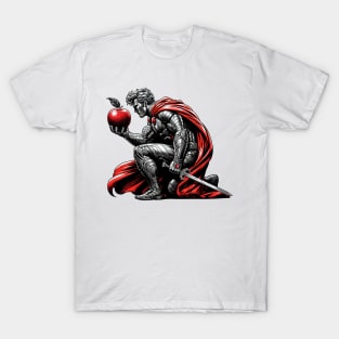 A Silver Knight Holds A Red Apple T-Shirt